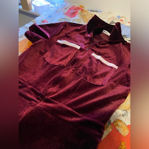 Peachy Den The Kernel Velvet Jumpsuit - Claret - Picture 3 of 6